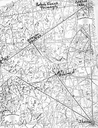 Return Focus Triangle text diagram showing geometric ley line relationships in the American West